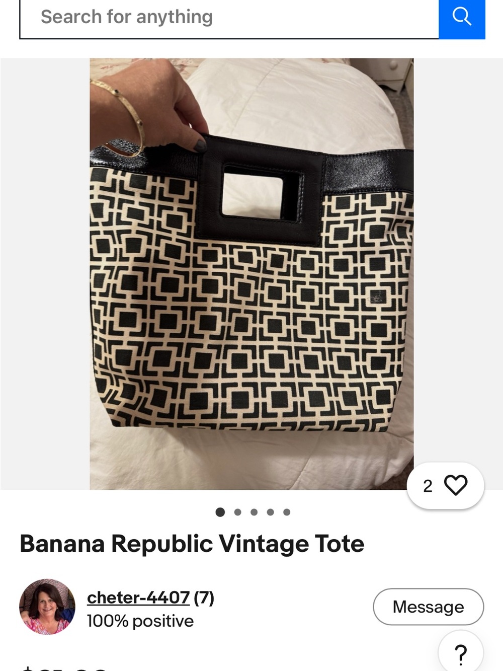 Banana Republic Black and Cream Geometric Tote